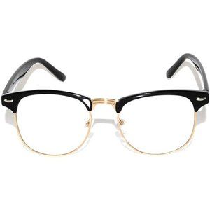 Retro Lens Sunglasses Black-Gold Metal Half Frame